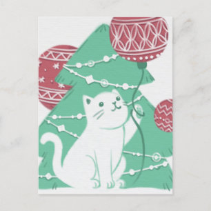 Carte Postale Joyeux Noël : Chat & Ornements