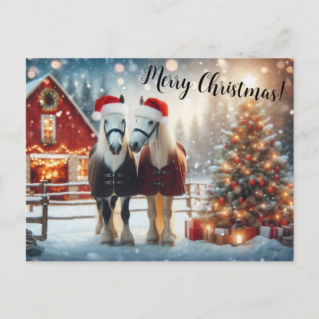 Carte Postale Joyeux Noël Chevaux (Devant)