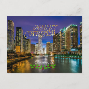 Carte Postale Joyeux Noël, Chicago River au coucher du soleil