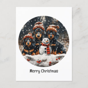 Carte Postale Joyeux Noël Chiens Chiens Snowman
