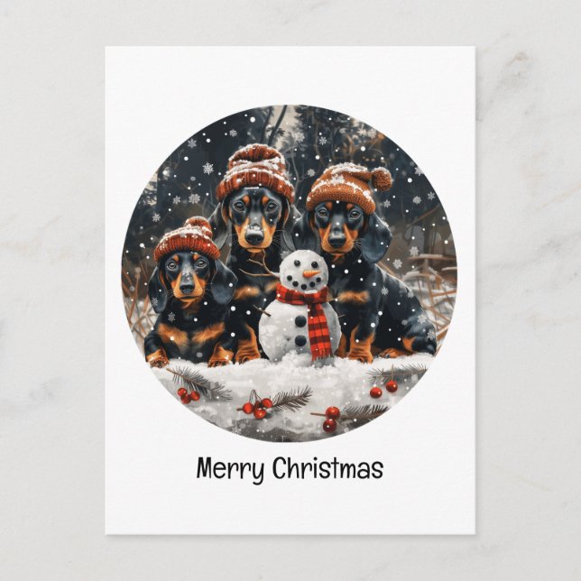 Carte Postale Joyeux Noël Chiens Chiens Snowman (Devant)