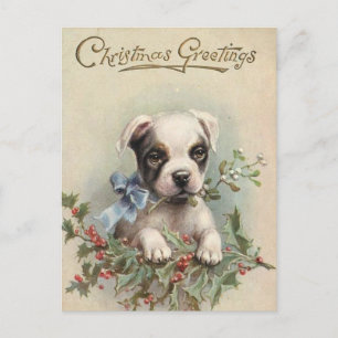 Carte Postale Joyeux Noël chiot vintage