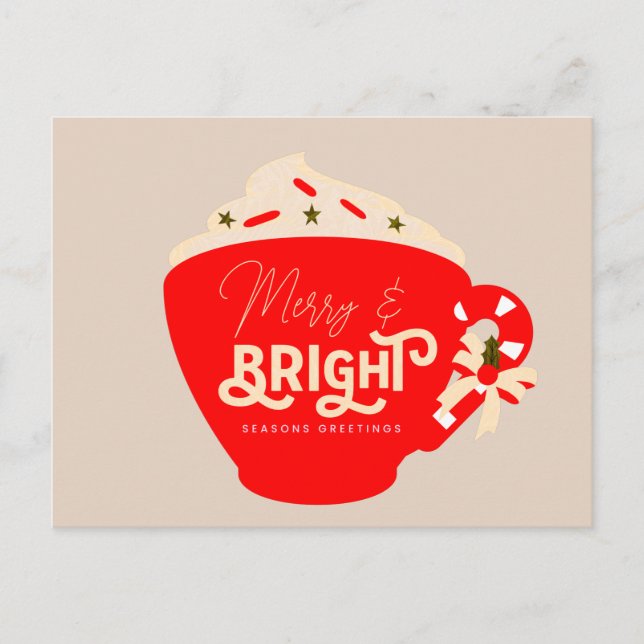 Carte Postale Joyeux Noël Chocolat Chaud Chaud Mug Rouge  (Devant)