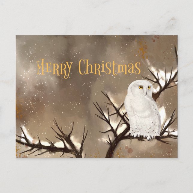 Carte postale Joyeux Noël Chouette neigeuse (Devant)