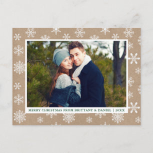 Carte Postale Joyeux Noël Couple Photo Snowflakes Kraft