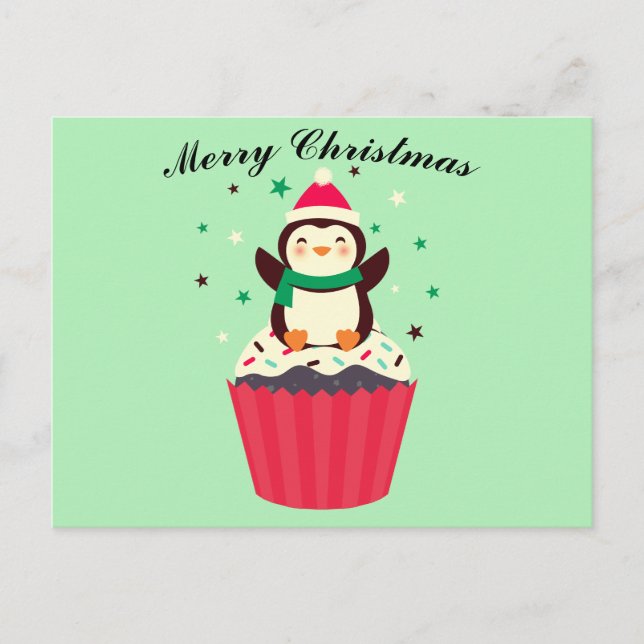 Carte postale Joyeux Noël Cupcake Pingouin (Devant)