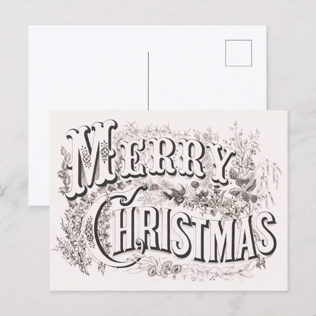 Carte Postale Joyeux Noël, Currier & Ives Antique (reprod) (Devant / Derrière)
