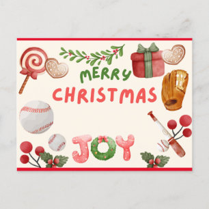 Carte Postale Joyeux Noël de baseball avec aquarelle Ball
