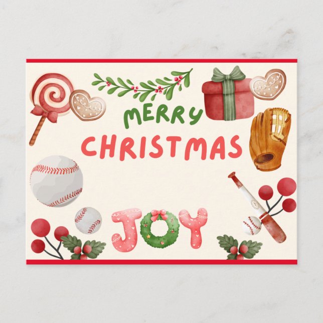Carte Postale Joyeux Noël de baseball avec aquarelle Ball (Devant)