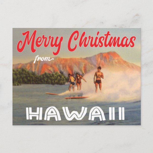 Carte Postale Joyeux Noël de Hawaii surf vintage (Devant)