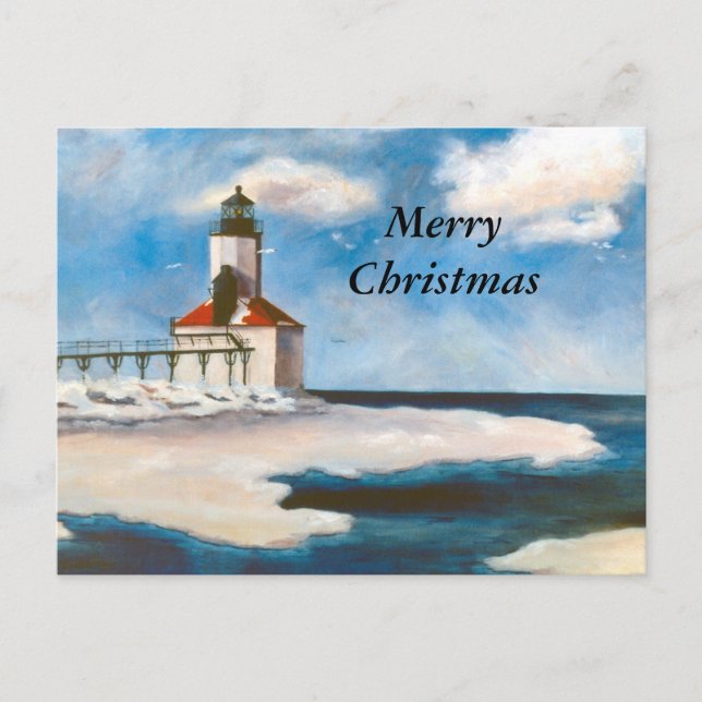 Carte postale Joyeux Noël de Michigan City Light (Devant)