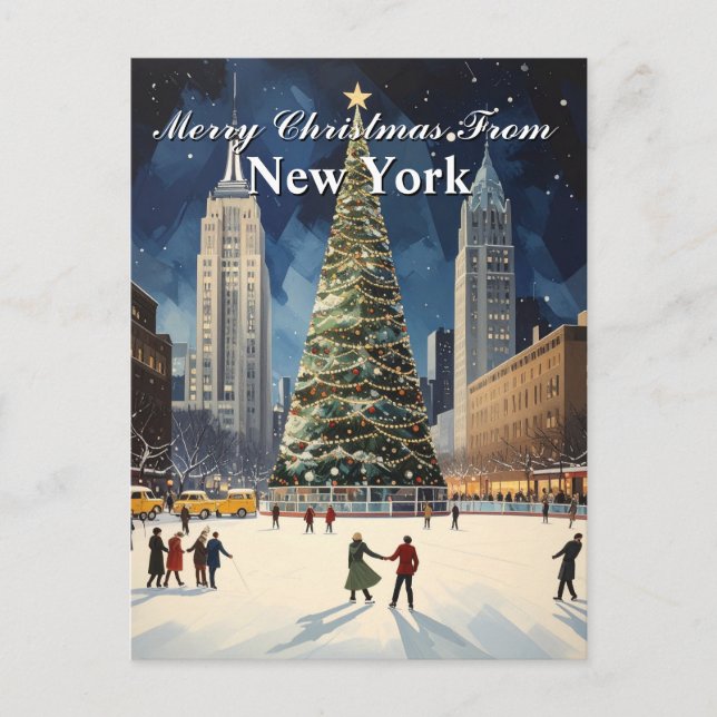 Carte Postale Joyeux Noël de New York City Ice Skate Tree (Devant)