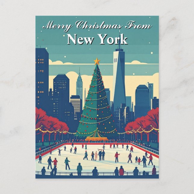 Carte Postale Joyeux Noël de New York Ice Rink Holiday (Devant)
