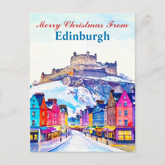 Carte Postale Joyeux Noël d'Edimbourg Ecosse hiver (Devant)