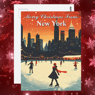 Carte Postale Joyeux Noël depuis la patinoire de New York en hiv