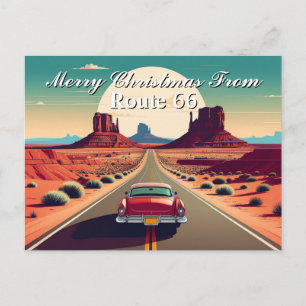 Carte Postale Joyeux Noël depuis la voiture rétro de la Route 66