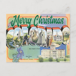 Carte Postale Joyeux Noël depuis le Colorado style vintage 