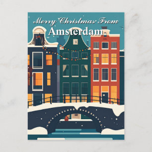 Carte Postale Joyeux Noël depuis les maisons du canal d'Amsterda
