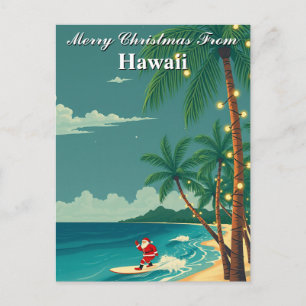 Carte Postale Joyeux Noël d'Hawaï Santa surfeur tropical