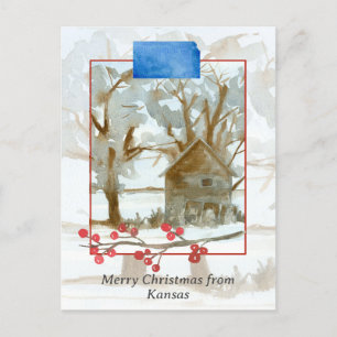Carte Postale Joyeux Noël du paysage Cabine d'hiver du Kansas