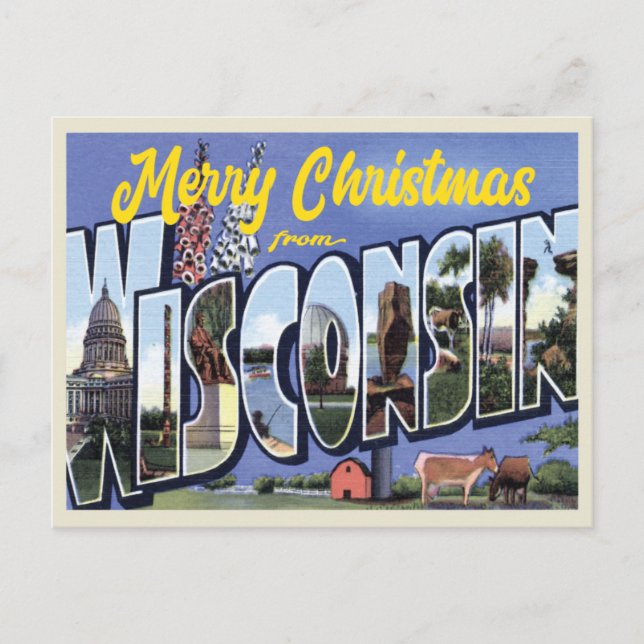 Carte Postale Joyeux Noël du Wisconsin style vintage (Devant)