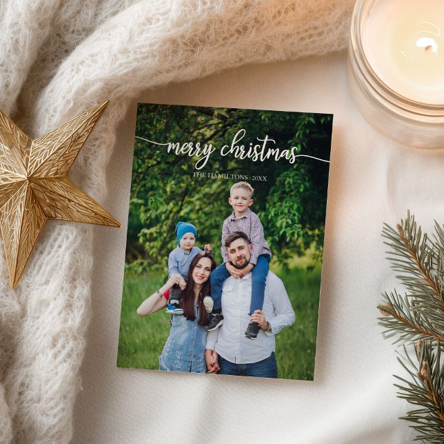 Carte Postale Joyeux Noël Écriture Blanche Photo Unique (Créateur téléchargé)