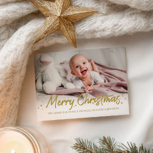 Carte Postale Joyeux Noël écriture manuscrite paillettes dorées 