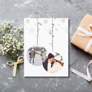 Carte Postale Joyeux Noël Élégant Moderne Photo & Flocons de Nei