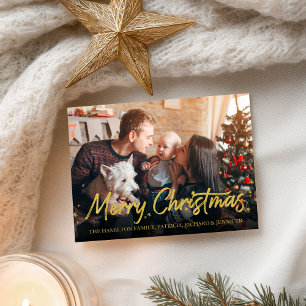 Carte Postale Joyeux Noël en calligraphie avec paillettes dorées
