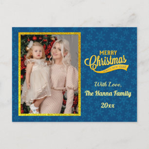 Carte Postale Joyeux Noël en or & Bonne Année & Flocon de neige