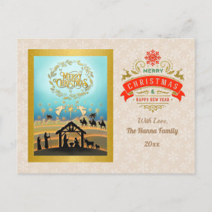 Carte Postale Joyeux Noël en or & Bonne Année & Flocon de neige