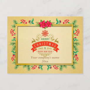 Carte Postale Joyeux Noël et Bonne Année Cadre Doré