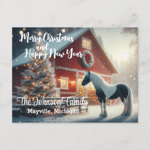 Carte Postale Joyeux Noël et Bonne Année Cheval et Grange