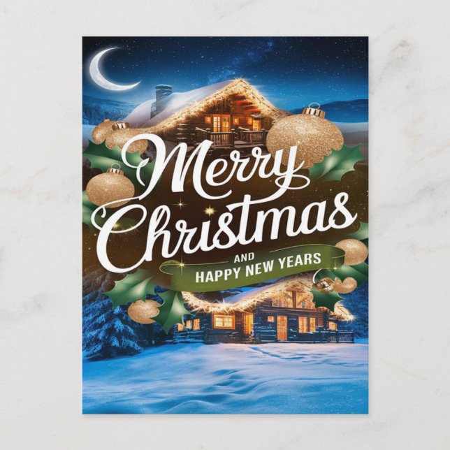 Carte Postale Joyeux Noël et Bonne Année scintillants (Devant)