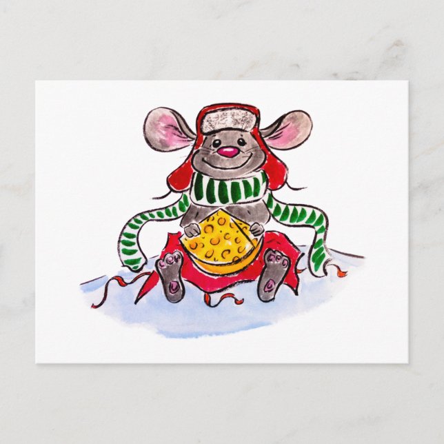 Carte Postale Joyeux Noël et Bonne Souris au Fromage du Nouvel A (Devant)