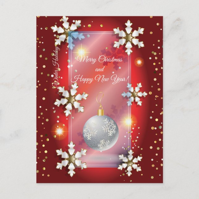 Carte Postale Joyeux Noël et Nouvel An ! 20XX Silver Luxury Red (Devant)