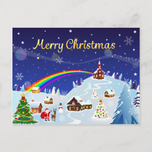 Carte Postale Joyeux Noël et Père Noël Arc-en-Ciel