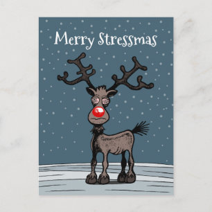 Carte Postale Joyeux Noël et Stressmas avec Rudolph