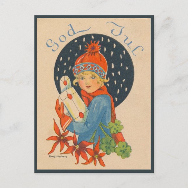 Carte Postale Joyeux Noël - fille, vieux Suédois vintage (Devant)