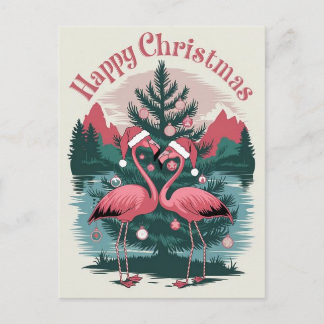 Carte Postale Joyeux Noël Flamingo (Devant)