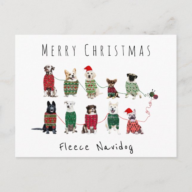 Carte Postale Joyeux Noël Fleece Navidog chiens pull tricoté (Devant)