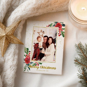 Carte Postale Joyeux Noël Fleurs Rouges Vacances Photo