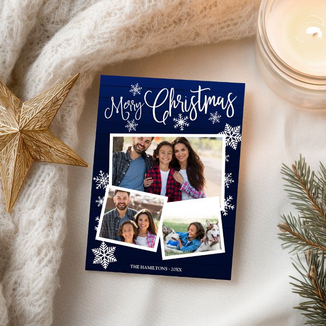 Carte Postale Joyeux Noël Flocon de neige Rustique 3 Photos Coll (Créateur téléchargé)