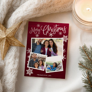 Carte Postale Joyeux Noël Flocon de neige Rustique 3 Photos Coll