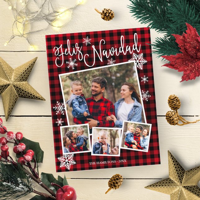 Carte Postale Joyeux Noël Flocon de neige Rustique 4 Photos Noël (Créateur téléchargé)