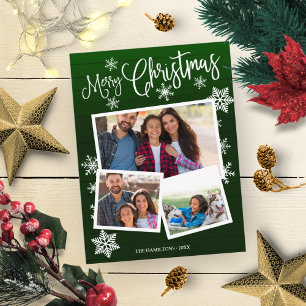 Carte Postale Joyeux Noël Flocon Rustique 3 Photos Collage