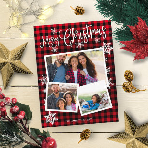 Carte Postale Joyeux Noël Flocon Rustique 3 Photos Collage