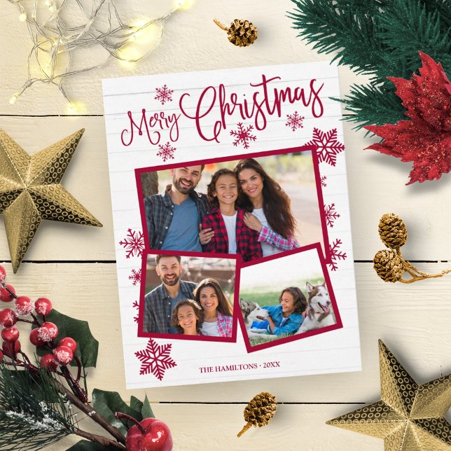 Carte Postale Joyeux Noël Flocon Rustique 3 Photos Collage (Créateur téléchargé)