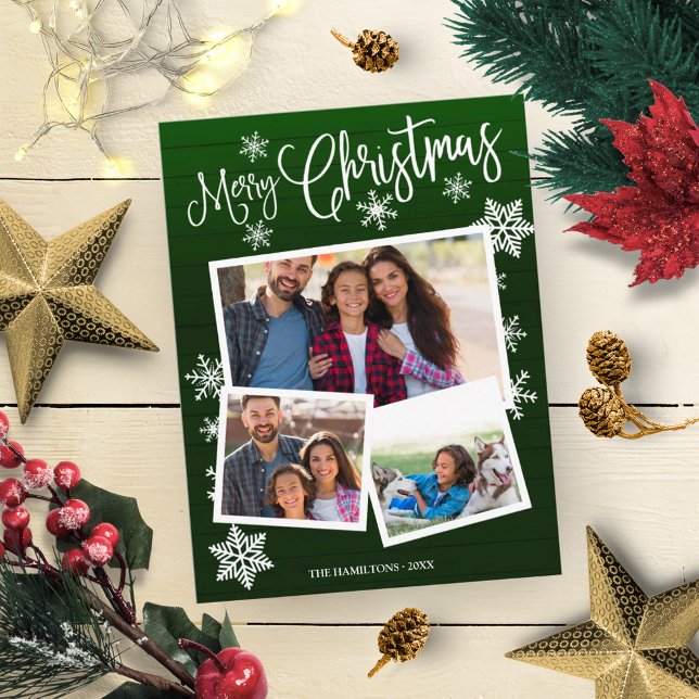 Carte Postale Joyeux Noël Flocon Rustique 3 Photos Collage (Créateur téléchargé)
