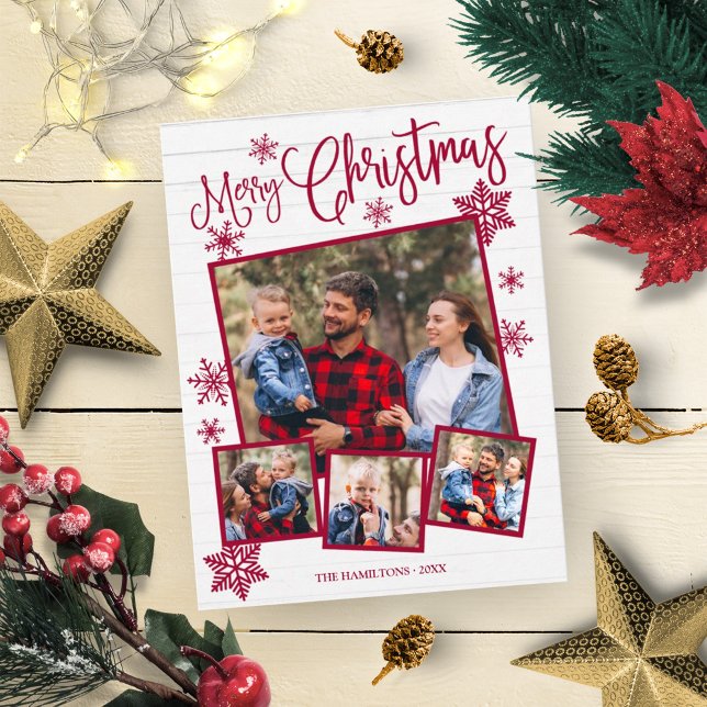 Carte Postale Joyeux Noël Flocon Rustique 4 Photos (Créateur téléchargé)